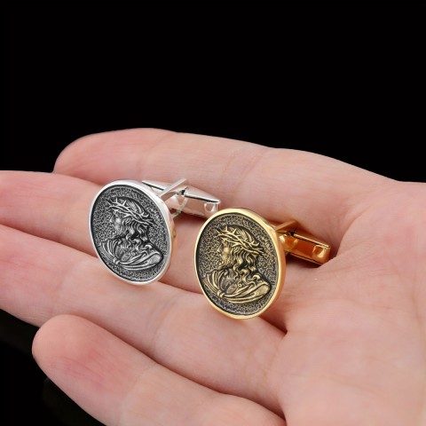 Christ Cufflinks, Jesus Cufflinks, Silver Religious Accessory, Gold Plated Jesus Jewelry, Handmade Christian Cufflinks, Religious CufflinksGift