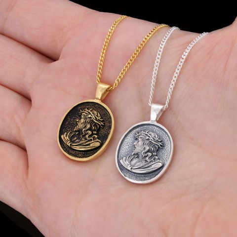 Christ Necklace, Jesus Pendant, Silver Religious Accessory, Gold Plated Jesus Jewelry, Handmade Christian Necklace, Religious Pendant Gift