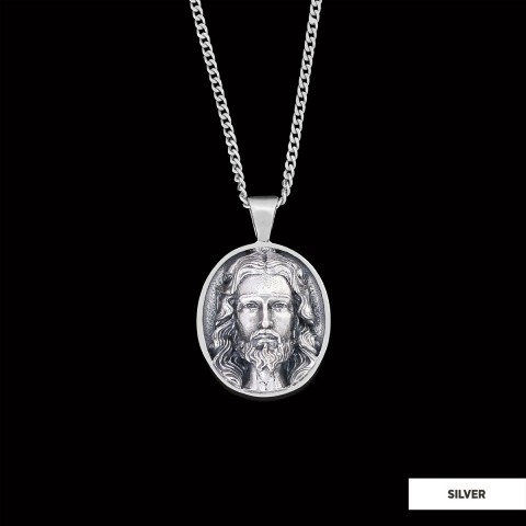 Christ Pendant, Christian Necklace, Jesus Necklace, Religious Gift for Men, Round Silver Religious Necklace, Gold Plated Jesus Jewelry
