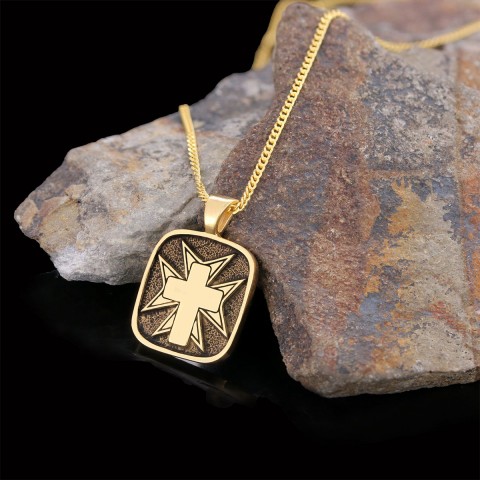 Christian Cross 925 Sterling Silver Necklace, Silver Square Cross Pendant, Gold Plated Silver Christian Cross Necklace
