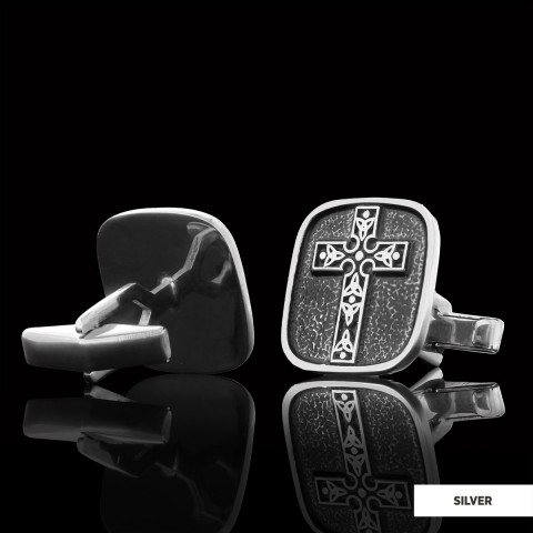 Christian Cross Cufflinks, Gold Plated Silver Cross Cufflinks, Square Motif Cross Silver Cufflinks
