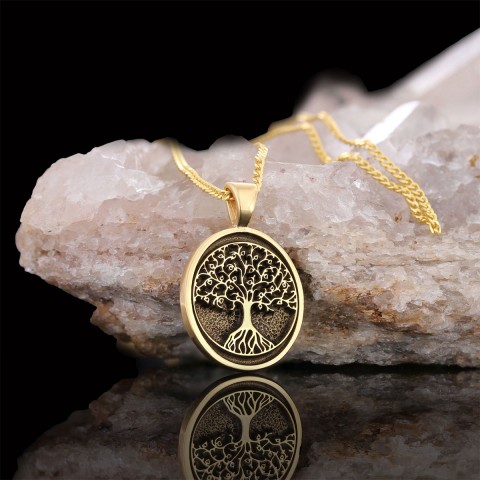 Christian Tree of Life Gold Plated Silver Necklace, Silver Oval Tree of Life Necklace, Silver Christian Pendants