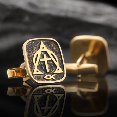 Christian Cross Ichthus Cufflinks, Alpha Omega Cross Cufflinks, Square Christianity Ichthus Cufflinks