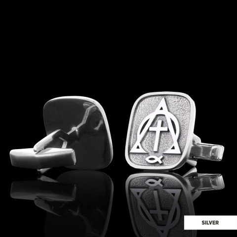 Christian Cross Ichthus Cufflinks, Alpha Omega Cross Cufflinks, Square Christianity Ichthus Cufflinks