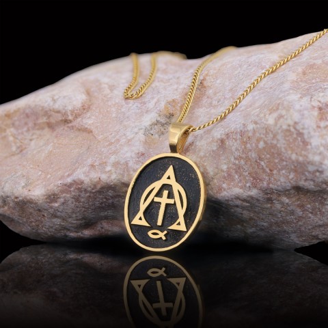 Christian Cross Ichthus Necklace, Square Christian Jewelry, Ichthus Pendant, Alpha Omega Cross Necklace
