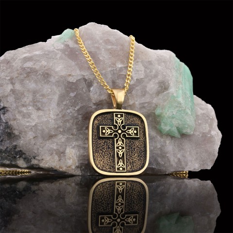 Christian Cross Pendants, Gold Plated Silver Cross Necklace, Square Motif Cross Silver Necklace