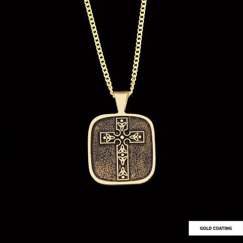 Christian Cross Pendants, Gold Plated Silver Cross Necklace, Square Motif Cross Silver Necklace