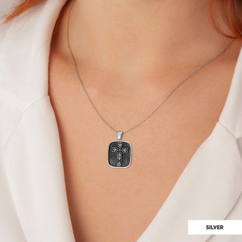Christian Cross Pendants, Gold Plated Silver Cross Necklace, Square Motif Cross Silver Necklace