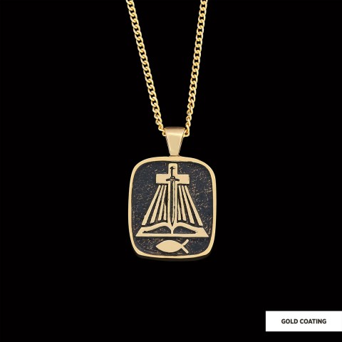 Christian Sword Necklace, Christianity Ichthus Necklace, Cross Necklace, Religion Book Pendant