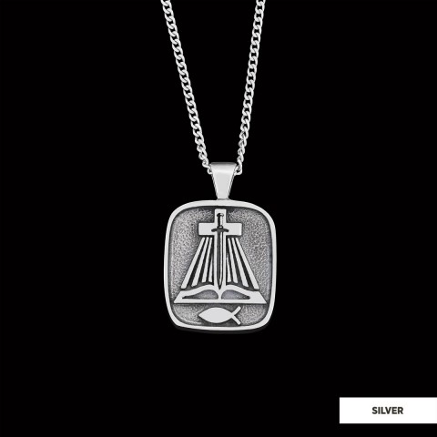 Christian Sword Necklace, Christianity Ichthus Necklace, Cross Necklace, Religion Book Pendant