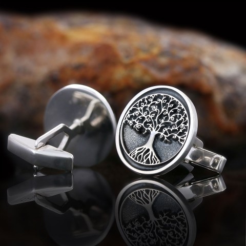 Christian Tree of Life Gold Plated Silver Cufflinks, Silver Oval Tree of Life Cufflinks, Silver Christian Cufflinks