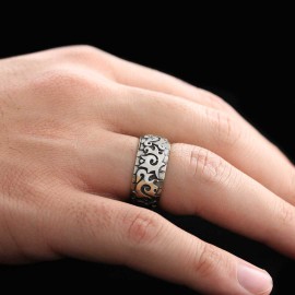 Classical Motif Embroidered Silver Wedding Ring