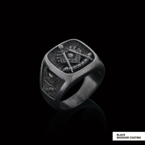 Compass Embossed Masonic Ring, Square Mason Ring, Ancient Lodge Mason Ring