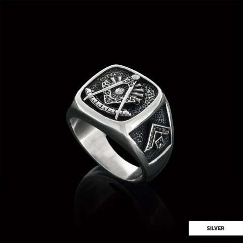 Compass Embossed Masonic Ring, Square Mason Ring, Ancient Lodge Mason Ring