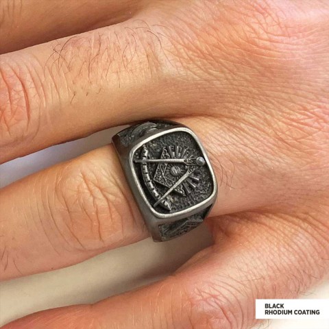 Compass Embossed Masonic Ring, Square Mason Ring, Ancient Lodge Mason Ring