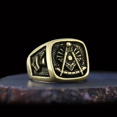 Compass Embossed Masonic Ring, Square Mason Ring, Ancient Lodge Mason Ring
