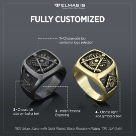 Compass Embossed Masonic Ring, Square Mason Ring, Ancient Lodge Mason Ring