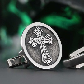 Oval Handmade Silver Christian Cross Cufflink