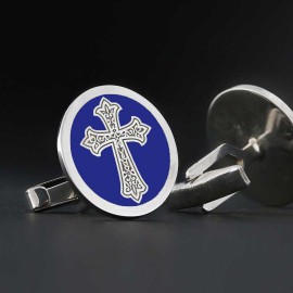 Oval Handmade Silver Christian Cross Cufflink