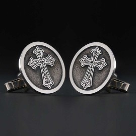 Oval Handmade Silver Christian Cross Cufflink