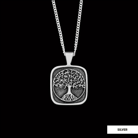 Christian Tree of Life Gold Plated Silver Necklace, Silver Square Tree of Life Necklace, 925 Sterling Silver Christian Pendants
