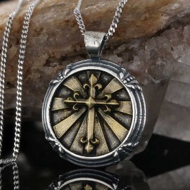 Round Sterling Silver Unique Design Cross Pendant
