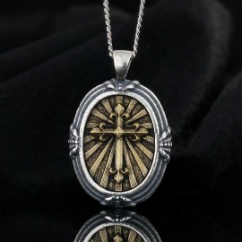 Oval Sterling Silver Christian Cross Pendant