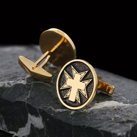 Crucifix Silver Cufflinks, Gold Plated Silver Christian Cross Cufflinks, Silver Oval Crucifix Cufflinks