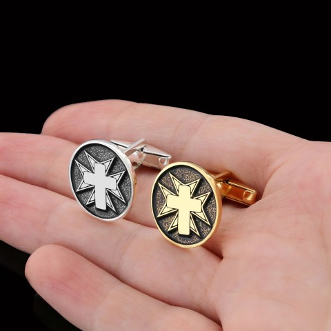 Crucifix Silver Cufflinks, Gold Plated Silver Christian Cross Cufflinks, Silver Oval Crucifix Cufflinks