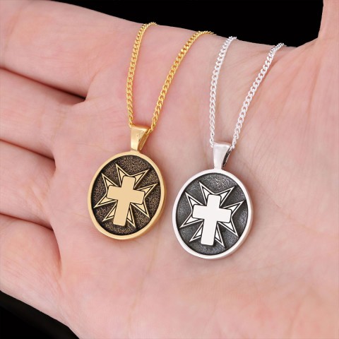Crucifix Silver Necklace, Gold Plated Silver Christian Cross Pendants, Silver Oval Crucifix Necklace