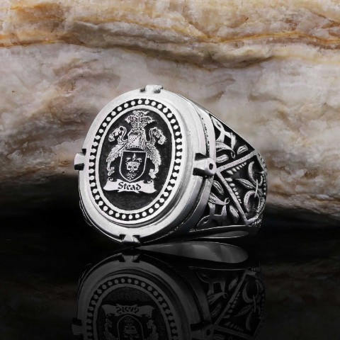 Custom Design Handmade Family Crest Ring, Oval Celtic Design Engraved Family Ring