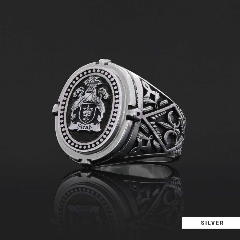 Custom Design Handmade Family Crest Ring, Oval Celtic Design Engraved Family Ring