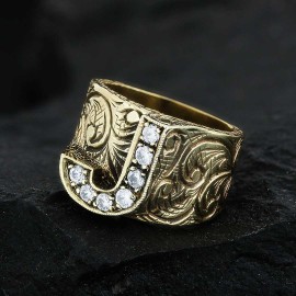 Custom Design Handmade Monogram J Bold Alphabet Ring