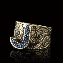 Custom Design Handmade Monogram J Bold Alphabet Ring