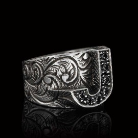 Custom Design Handmade Monogram J Bold Alphabet Ring