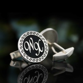 Custom Design Handmade Silver With Motifs Round Cufflinks