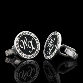 Custom Design Handmade Silver With Motifs Round Cufflinks