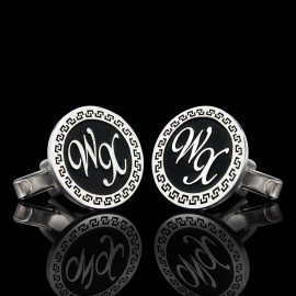 Custom Design Handmade Silver With Motifs Round Cufflinks