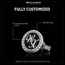 Custom Design Handmade Silver With Motifs Round Cufflinks