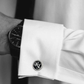 Custom Design Handmade Silver With Motifs Round Cufflinks