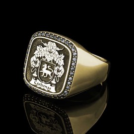 Custom Design Handmade Square Raised Family Crest Ring