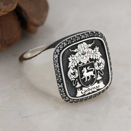 Custom Design Handmade Square Raised Family Crest Ring
