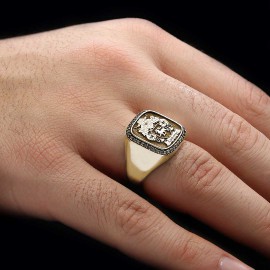 Custom Design Handmade Square Raised Family Crest Ring