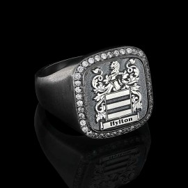 Custom Design Handmade Square Raised Family Crest Ring