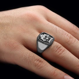 Custom Design Handmade Square Raised Family Crest Ring