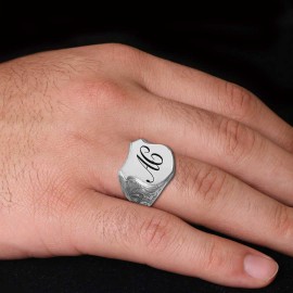 Custom Design Silver Motif A-C Letter Monogram Ring