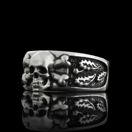 Custom Design Silver Skull Leaf Motif Ring