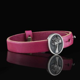 Custom Made Oval Jesus Cross Leather Bracelet