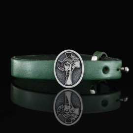 Custom Made Oval Jesus Cross Leather Bracelet