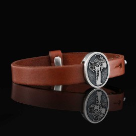 Custom Made Oval Jesus Cross Leather Bracelet